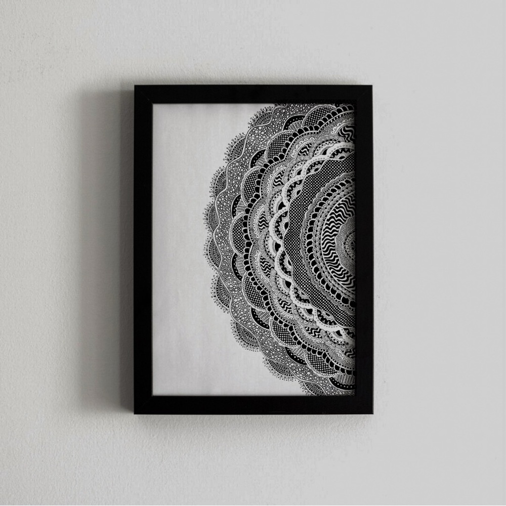 Large detailed mandala art original drawing
